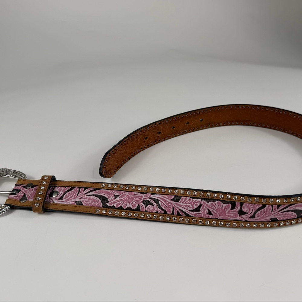 Elegant Cowgirl Pink Rhinestone Floral Belt with Silver Buckle ~ YEEHAW - Picture 6 of 11